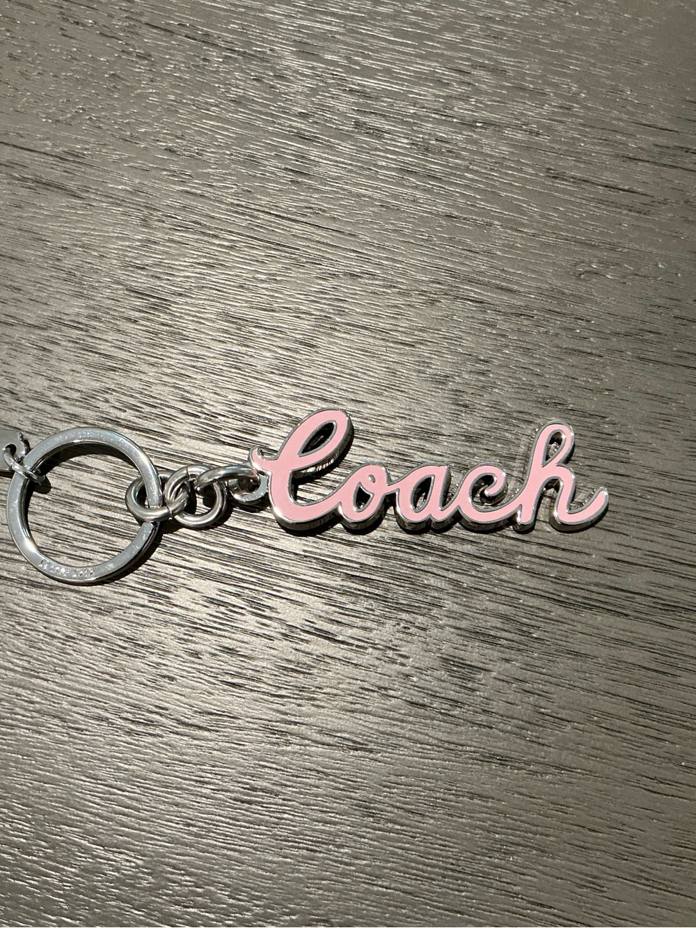 Coach Pink Script Keychain with Silver Ring